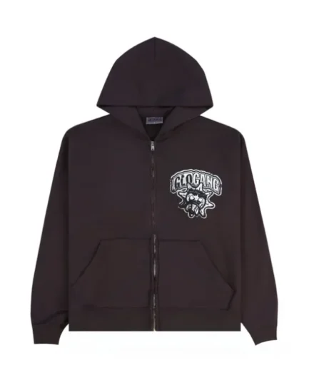 Glo Gang Distressed Logo Glo Zip Up Hoodie (Brown)